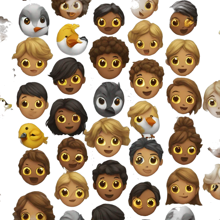group of kids looking at birds emoji