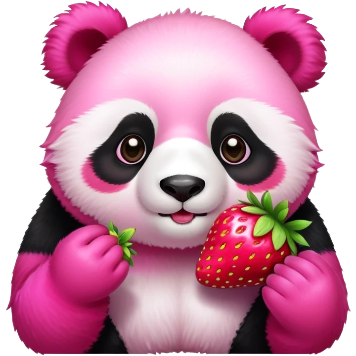 pink panda eating pink strawberry  emoji