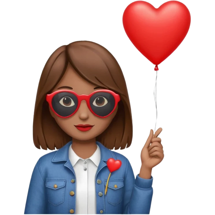 brown hair girl with sun glasses holding red heart balloon emoji