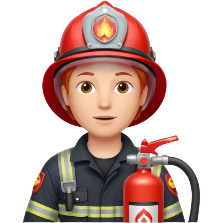 red haired Firefighter with respiratory protection with fire extinguisher emoji