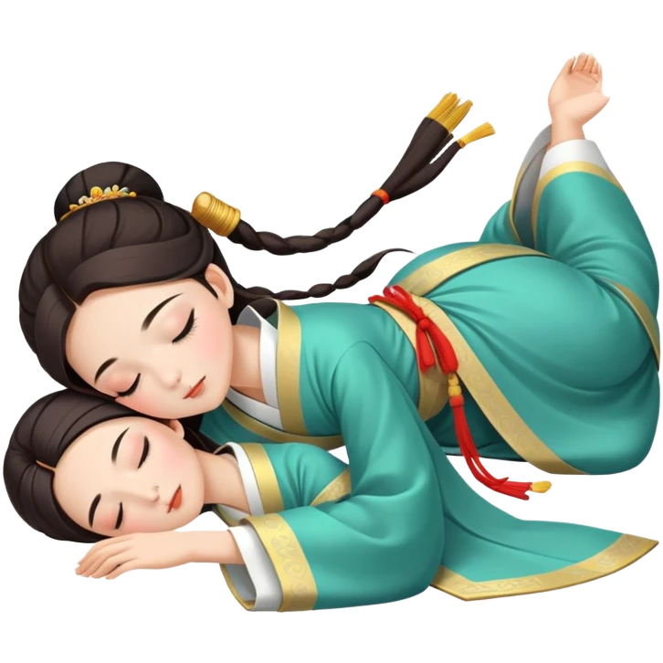 Beautiful girl in Hanfu lying on the ground sleeping emoji
