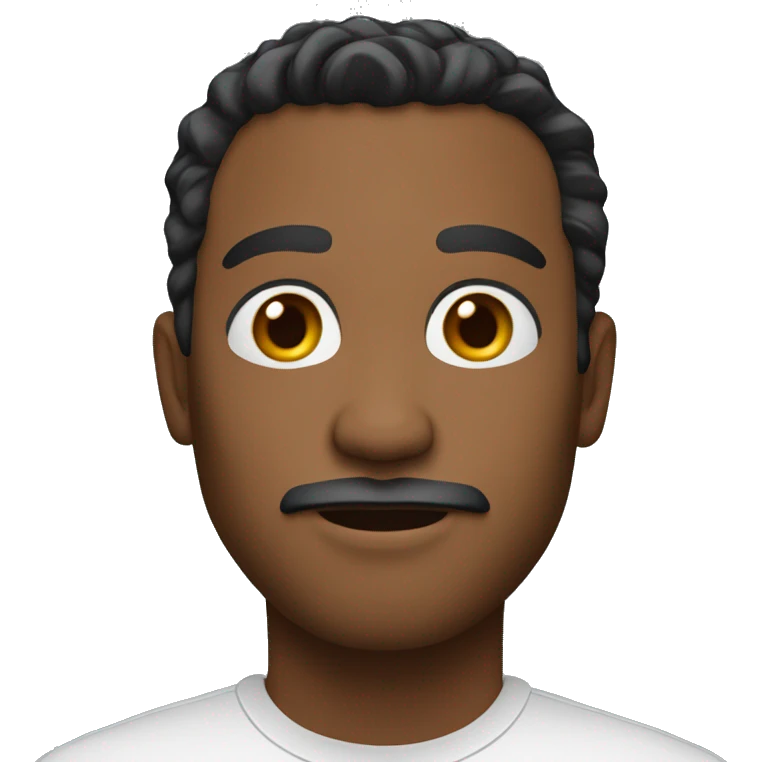 A male face emoji with medium-dark skin tone. Features include short, curly black hair, a well-groomed beard . The face should have rounded cheeks, a defined jawline. The eyebrows are slightly arched and expressive, complementing the deep-set eyes.  emoji