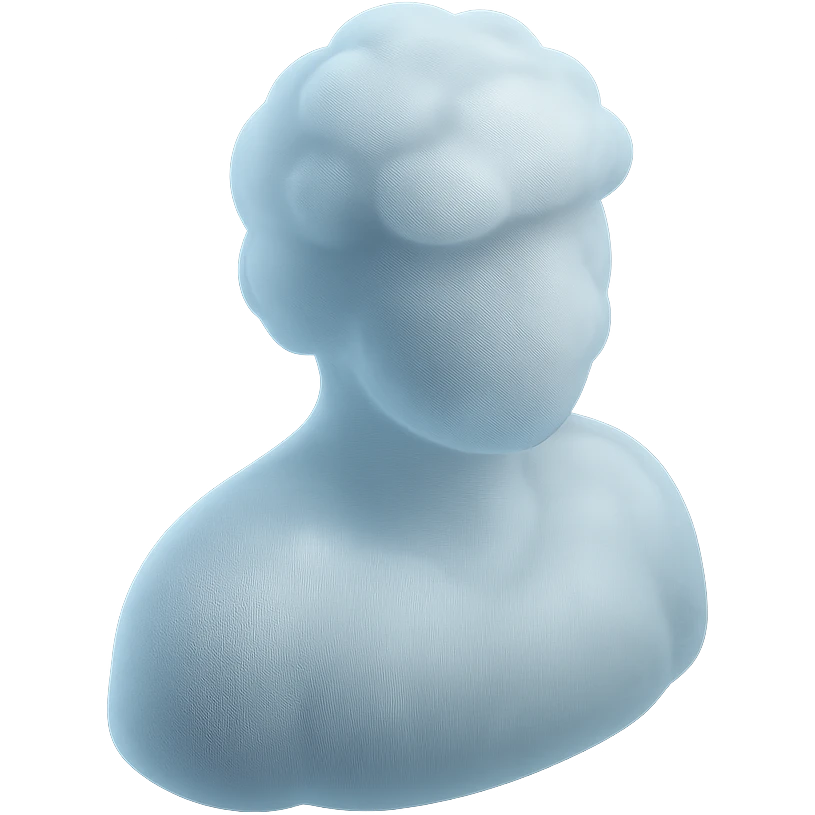 A person from the shoulders up, entirely composed of fluffy white convex clouds emoji