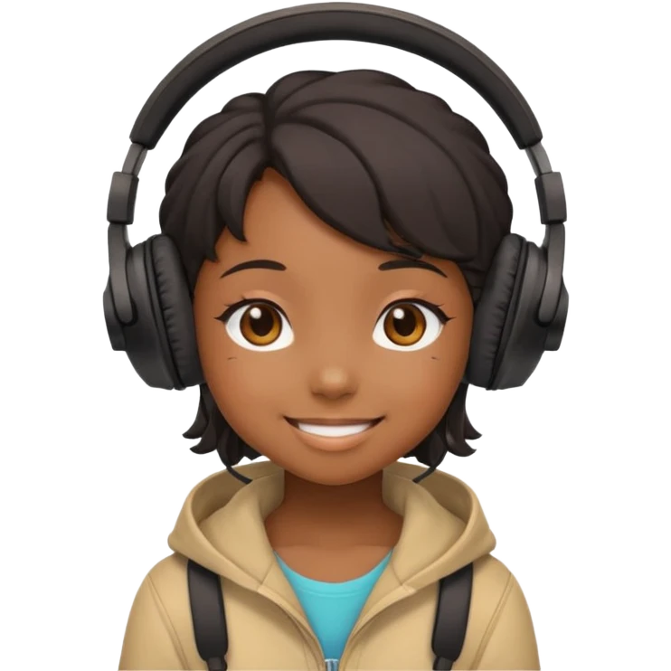 chibi anime black girl smiling with head phones on emoji
