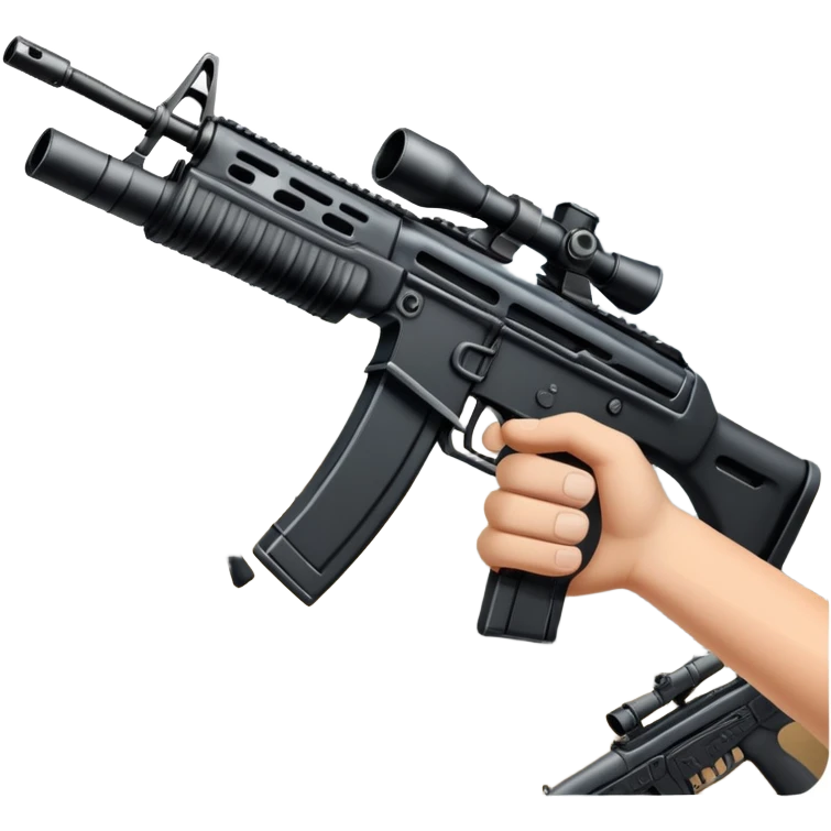 An icon showing hands holding an assault rifle in the foreground, with enemies in the distance and a dynamic landscape as the background. The design captures the intensity of a first-person shooter, with focus on the weapon and action. Transparent background emphasizes the scene. emoji