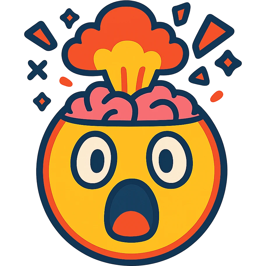shocked emoji with an exploding brain, vibrant toon style emoji