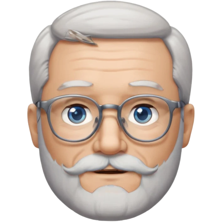 Create me an emoji of an old man. Gray short size hair. Gray full beard. Squarer Glasses. Blue eyes. Little smile emoji