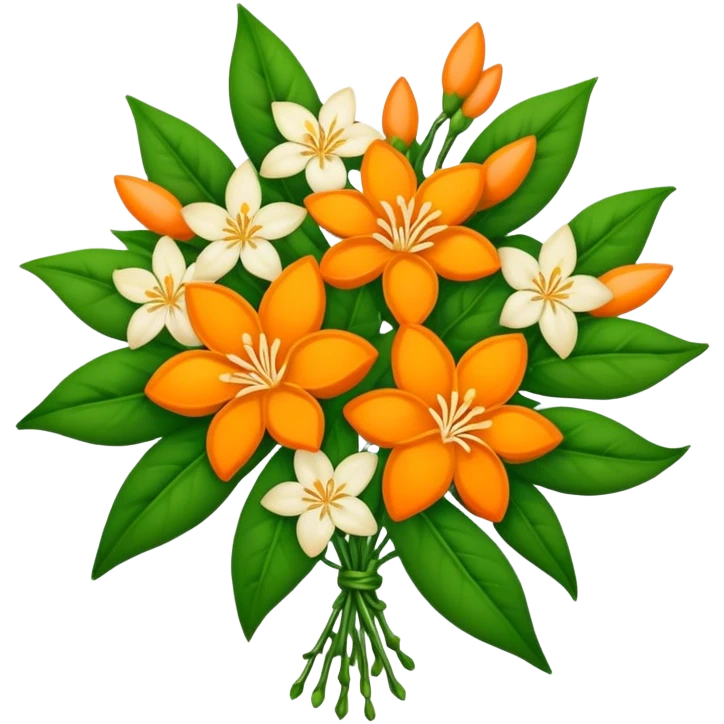big bouquet Orange Jasmine, luxuriant, stem, leaf emoji