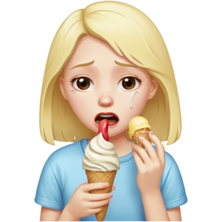 a crying girl eating ice cream after heartbreak emoji