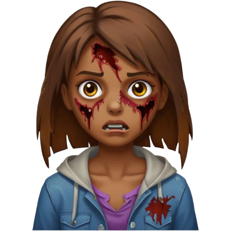 menina zumbi com a cara arranhada e franja morena emoji