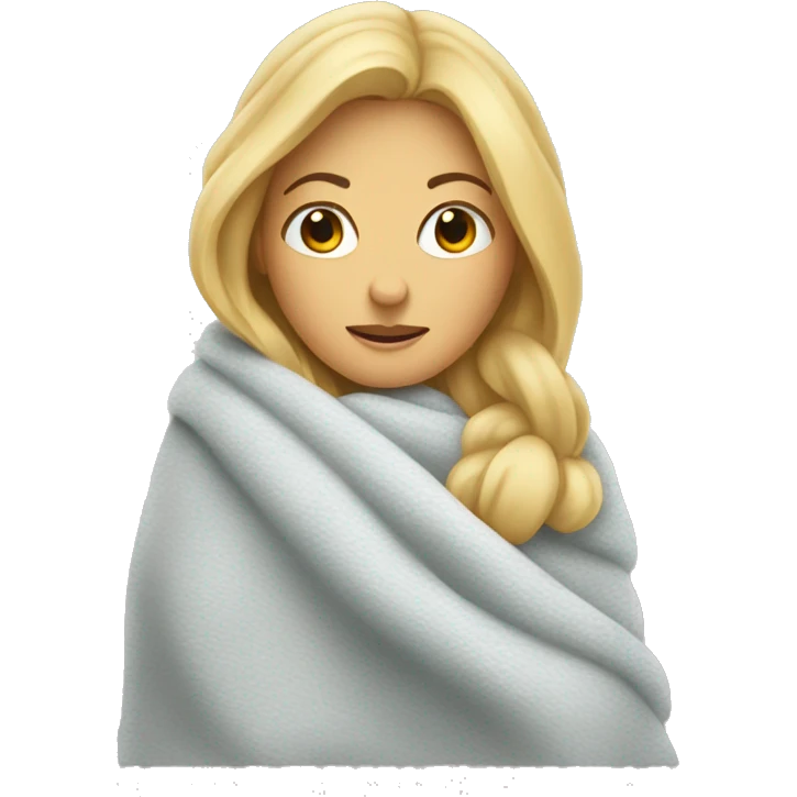 blonde woman cozy wrapped up in blanket emoji