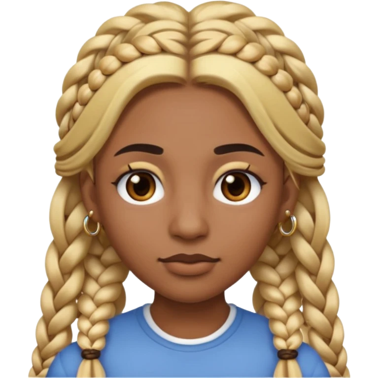 A person emoji with medium-dark skin, long blonde hair styled in two thick braids, dark eyebrows, brown eyes, a small nose, and distinct facial piercings — a ring on the eyebrow and ring on the lower lip. emoji