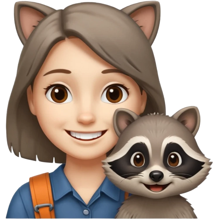 Racoon speaking with a person in cartoon emoji style friendly and calm emoji