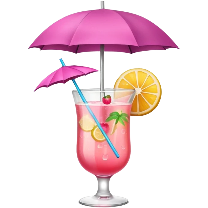 tropical drink in a pink glass with an umbrella, refreshing summer feel emoji