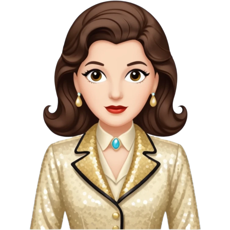 Maxene Andrews from The Andrews Sisters with long dark brown hair, cream sequin outfit emoji