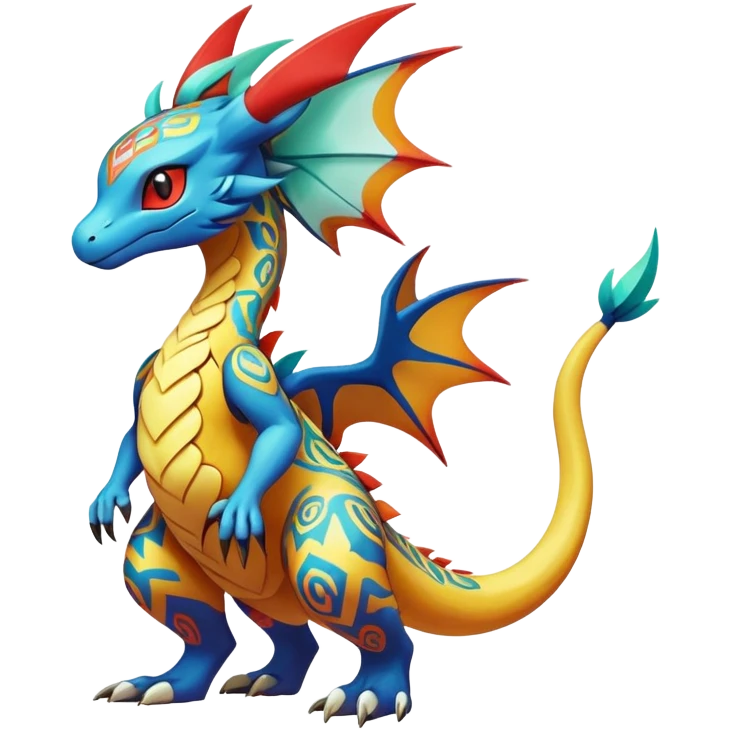cool exotic fantasy-creature-Fakémon-Pokémon, full body, with markings emoji