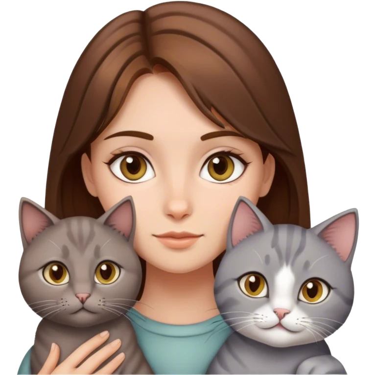 Brown hair girl with hazel eyes and a grey cat emoji