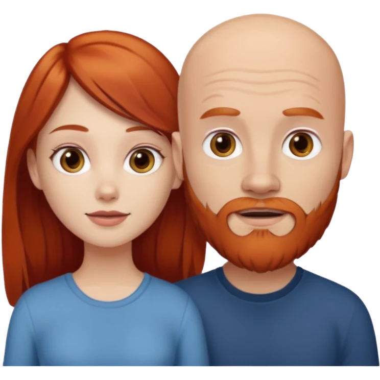 White bald man with red beard white girl with long brown hair  emoji