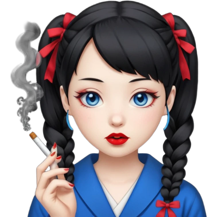 japanese schoolgirl with black twintails and blue eyes smoking a joint emoji