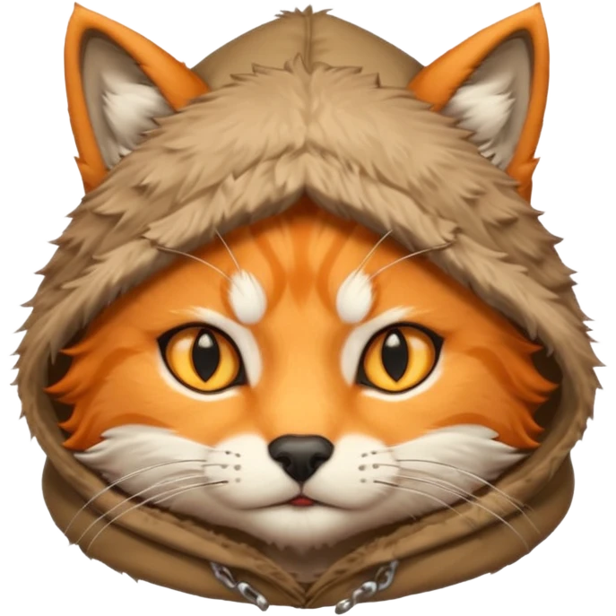 The emoji orange cat with a wolf's hood on its head
 emoji
