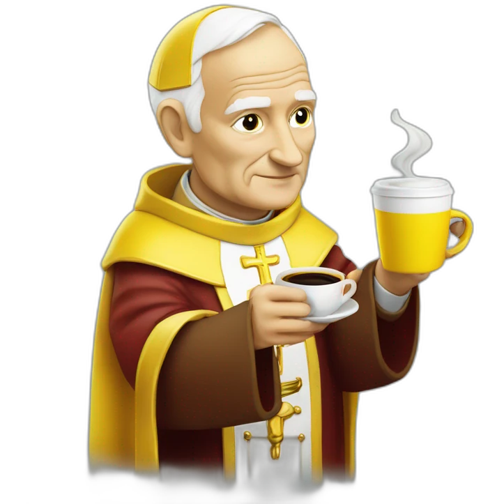 pope John Paul II with yellow face offering coffee emoji
