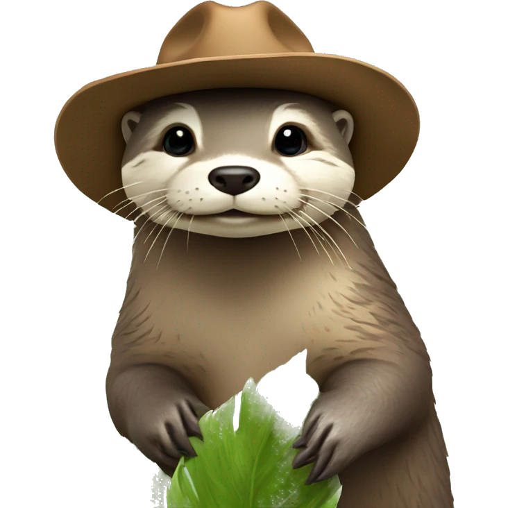 loutre avec un chapeau de cowboy sur une plante emoji