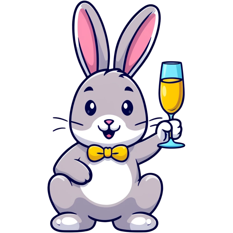 Fancy Easter bunny with champagne glass emoji