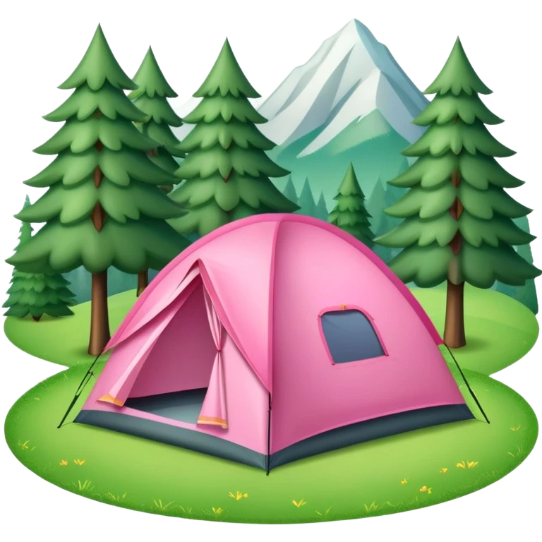 pink camping tent on green grass with trees emoji