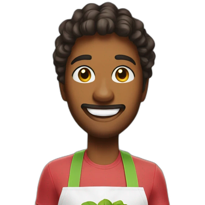 Create Hello fresh brand ambassador with apron doing door to door  emoji