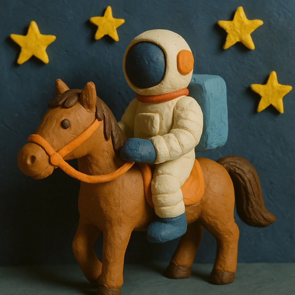 astronaut on horseback with stars in background emoji