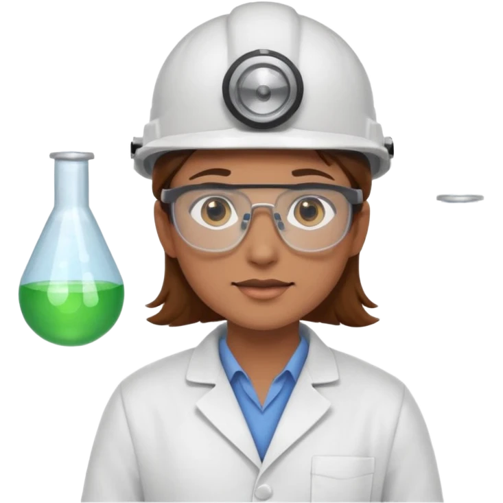 Ingeniera quimica con delantal, casco de seguridad y gafas de seguridad, castaña de ojos claros emoji