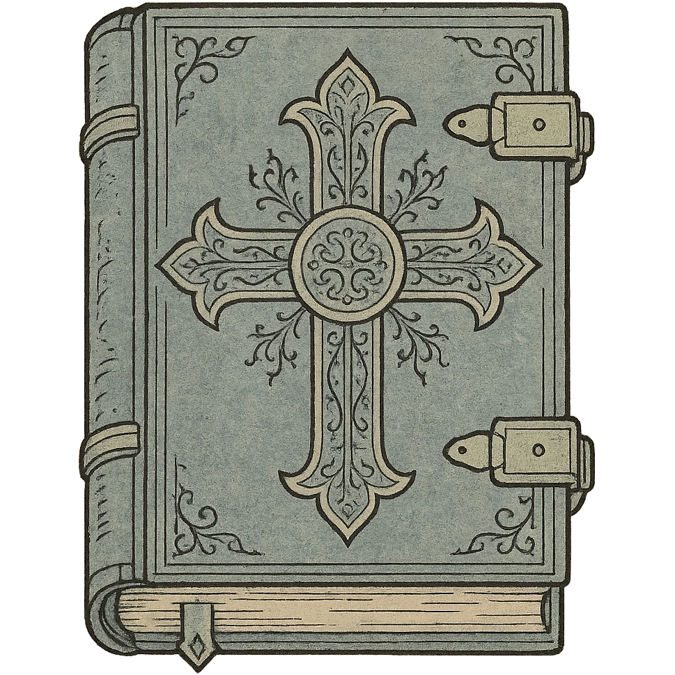 gothic book with metal clasps, ancient and worn, medieval art style emoji