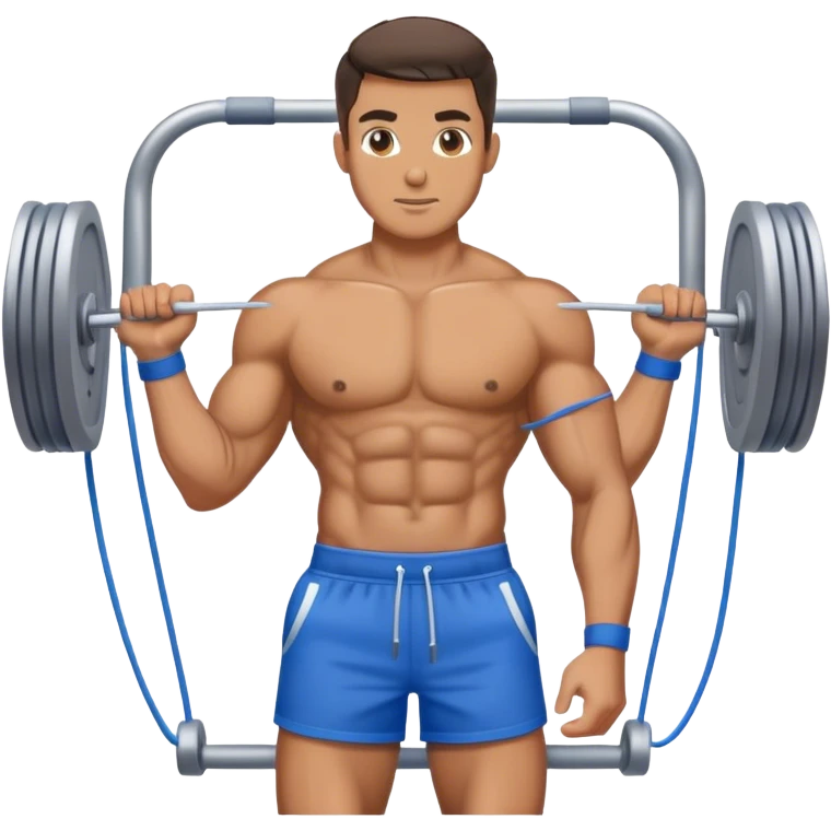 fit man with blue shorts using cable-machine emoji