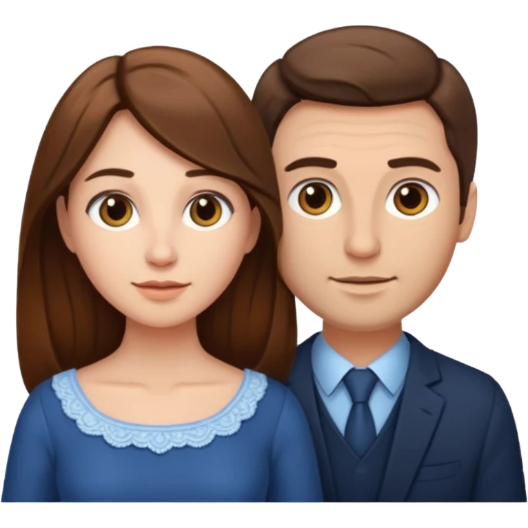 A married woman and man, woman with long brown hair and fair skin, man with short brown hair and fair skin.

 emoji