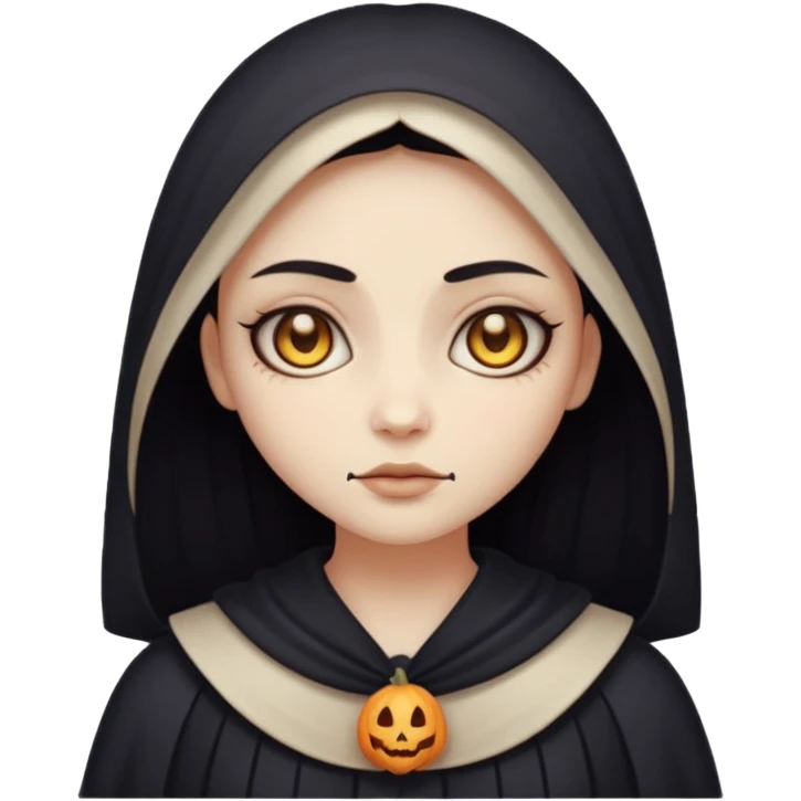 Stylized cult cartoon girl emoji, eerie-cute aesthetic, symmetrical design, subtle spooky vibe, glowing eyes, saying “AMILK”, bold graphic icon emoji