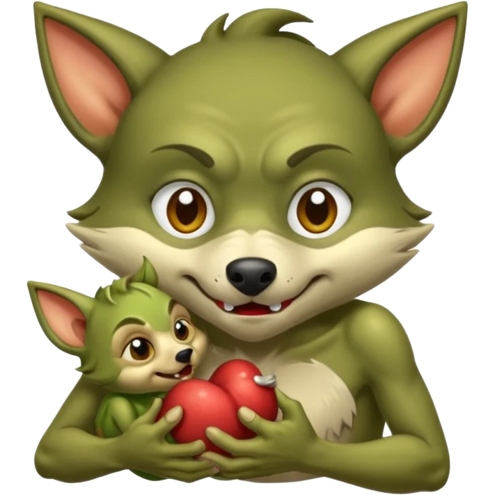 A little wolf sucking on the nipple of a little goblin  emoji