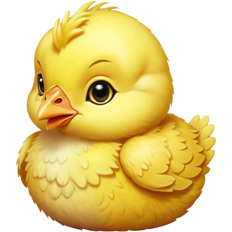 Cinematic Noble Yellow Baby Chicken Portrait Emoji, Poised and regal, with a tiny, fluffy build and a vibrant, well-groomed bright yellow downy coat, deep-set soulful beady eyes, Simplified yet sharp and sophisticated features, highly detailed, glowing with a soft, dignified glow, high shine, intelligent and charming, stylized with an air of youthful elegance, focused and attentive, soft glowing outline, capturing the essence of a watchful and confident little chick, so majestic it feels as though it could peep out of the screen with effortless authority! emoji