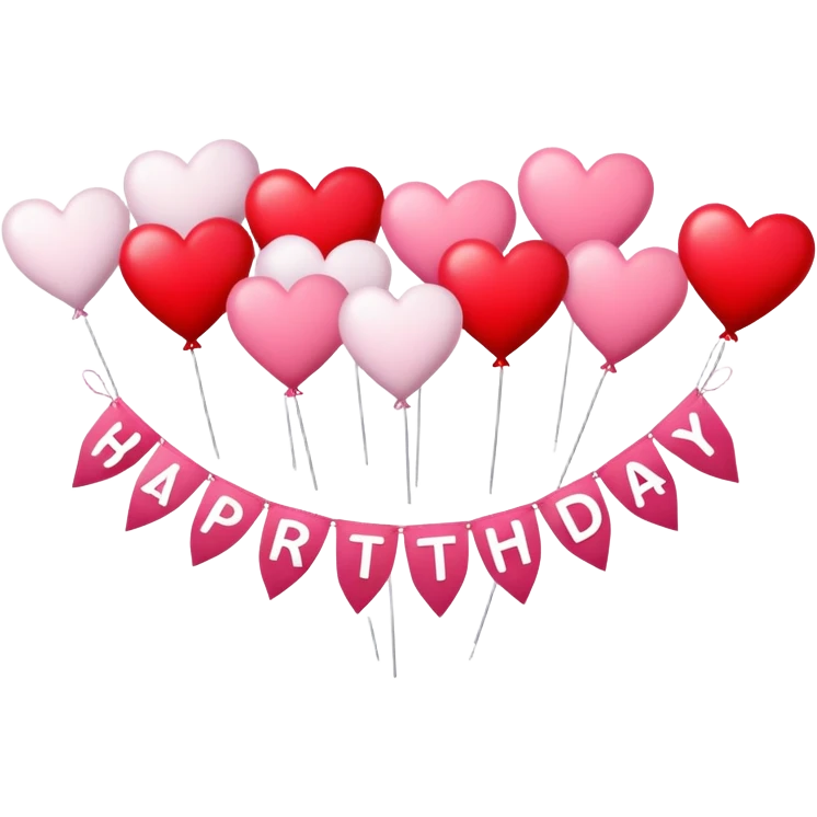 Happy birthday banner with hearts emoji