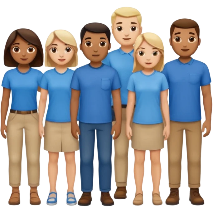 emoji siete personas cuerpo completo hombres y mujeres con camisa azul emoji