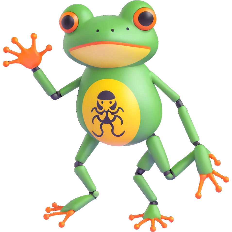 biohazard frog with robotic leg emoji