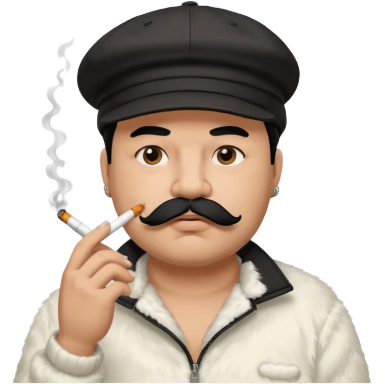 a fat father with white fur, black hair, a hip hop cap, a tattoo with a cigarette in his mouth, and a mustache. emoji