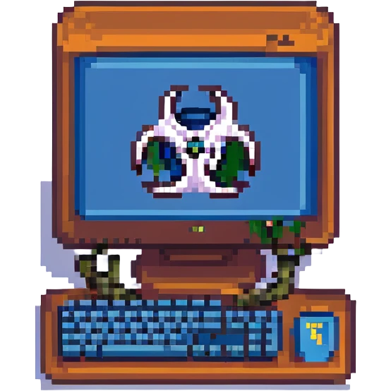 blue screen computer with a biohazard sign emoji