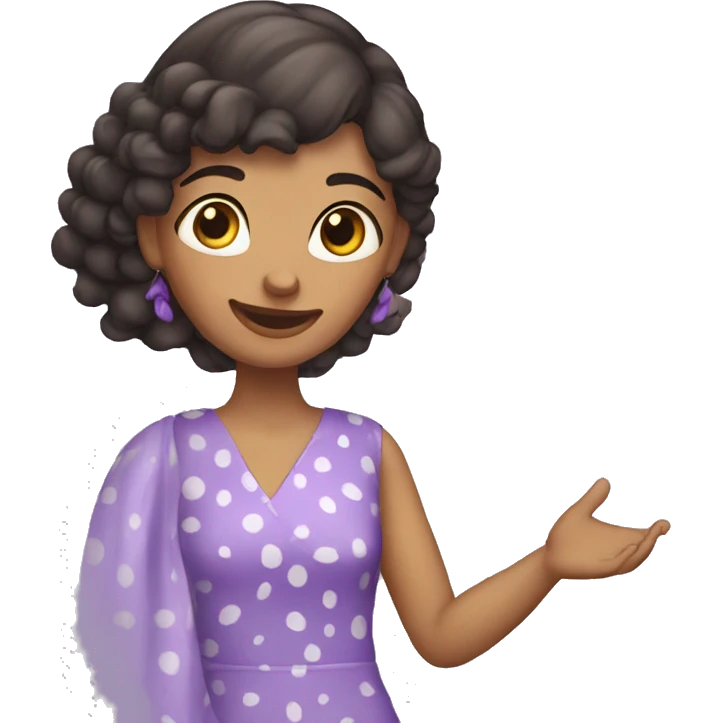A woman with lavender kurti white spots saying bye emoji