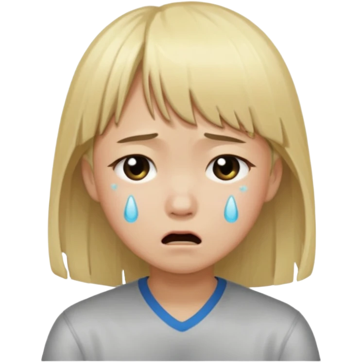 Make a wasian with blonde hair with bang cry over a boy emoji