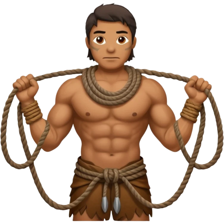Ancient  man with animal skin clothes with ropes in hand emoji