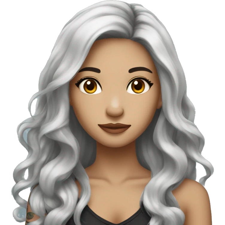 beautiful girl, with arm tattoos, with long black hair, wavy hair, chinese, with laptop emoji