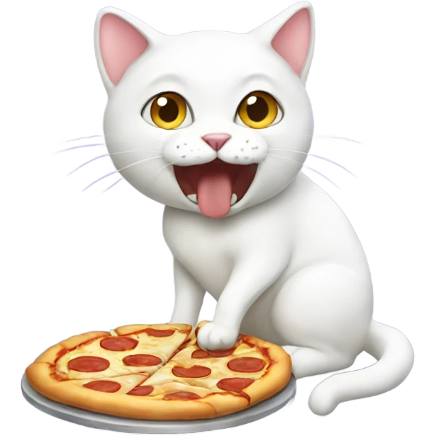 white cat eating pizza emoji