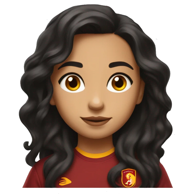girl with long wavey black hair brown eyes make up and galatasaray shirt which you can see clearly with logo emoji