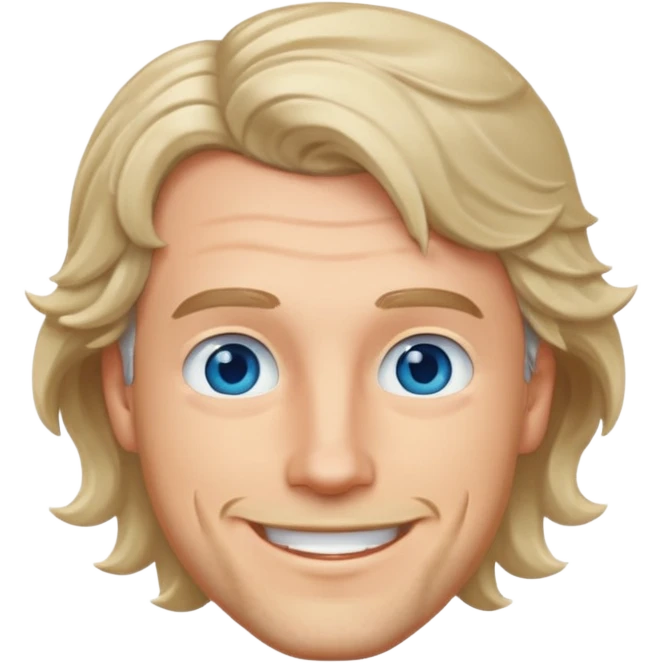 white man, wavy hair mid length, blue eyes, stubble emoji
