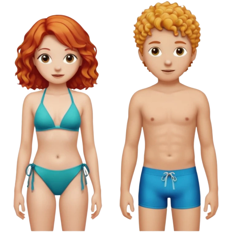 Straight Red hair Girl and curly blonde boy in swimsuit emoji